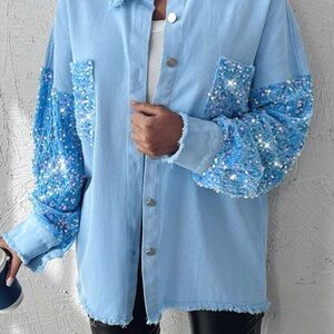 Sequin sleeve denim shirt